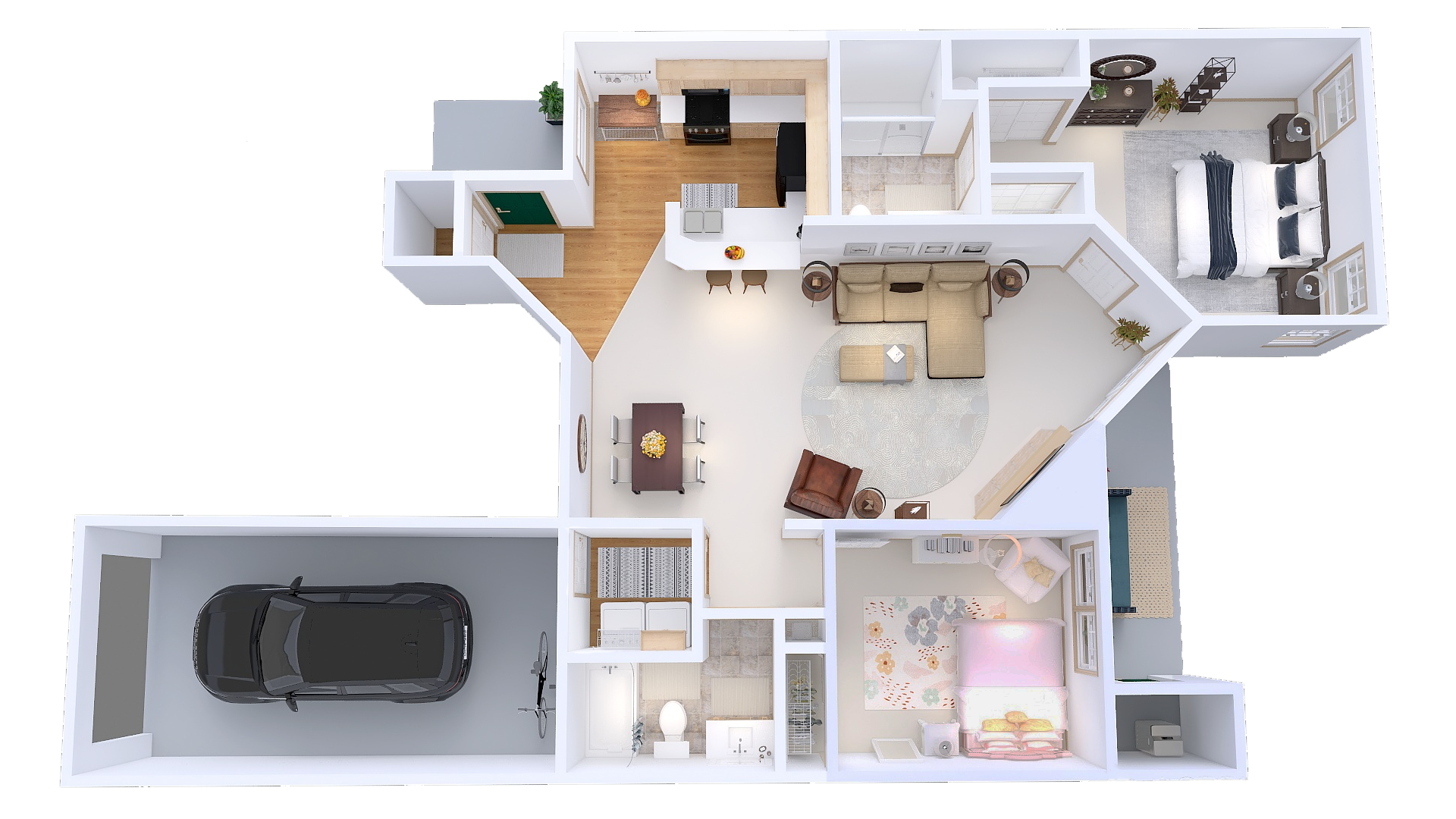 Floor plan for 2 beds, 2 baths, 1174 sqft